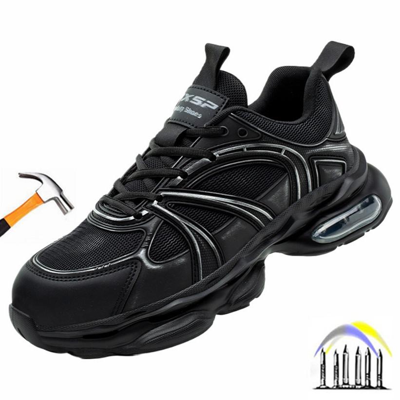 black work shoes with plastic toe comfortable safety shoes for men women lightweight work sneakers work boots for construction