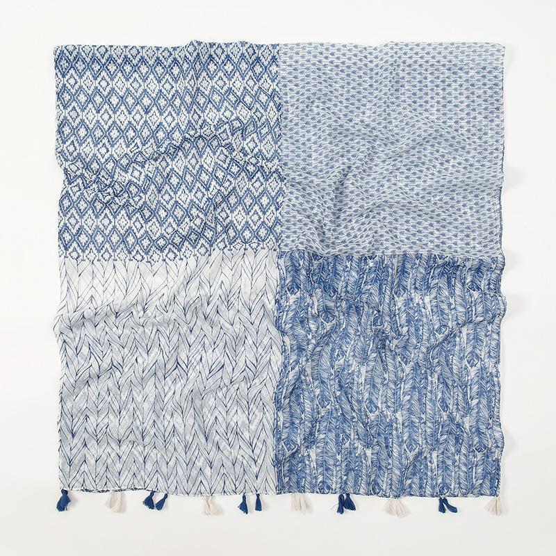 Summer New Cotton Linen Scarf Women Girls Geometric Print Scarves Soft Sunscreen Hanging Beard Tassel Shawl Female Wrap Shawls