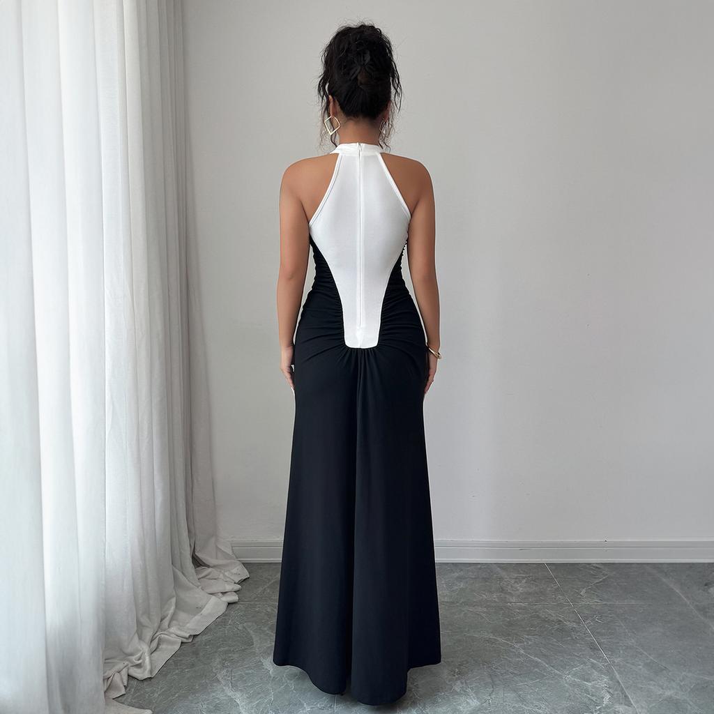 Cross-border European and American elegant style fashion color matching hip-wrapped dress dress women's clothing autumn and winter independent