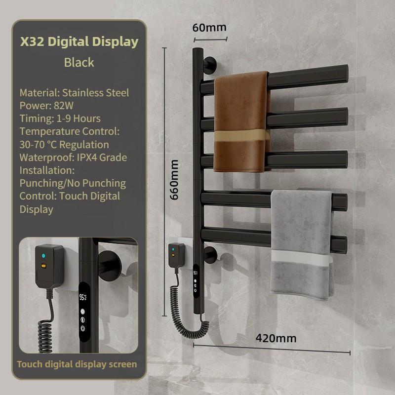 Elektrischer Handtuchhalter fürs Badezimmer mit WLAN-Funktion, intelligenter Handtuchstange mit konstanter Temperaturtrocknung, drehbarem Handtuchhalter aus Edelstahl