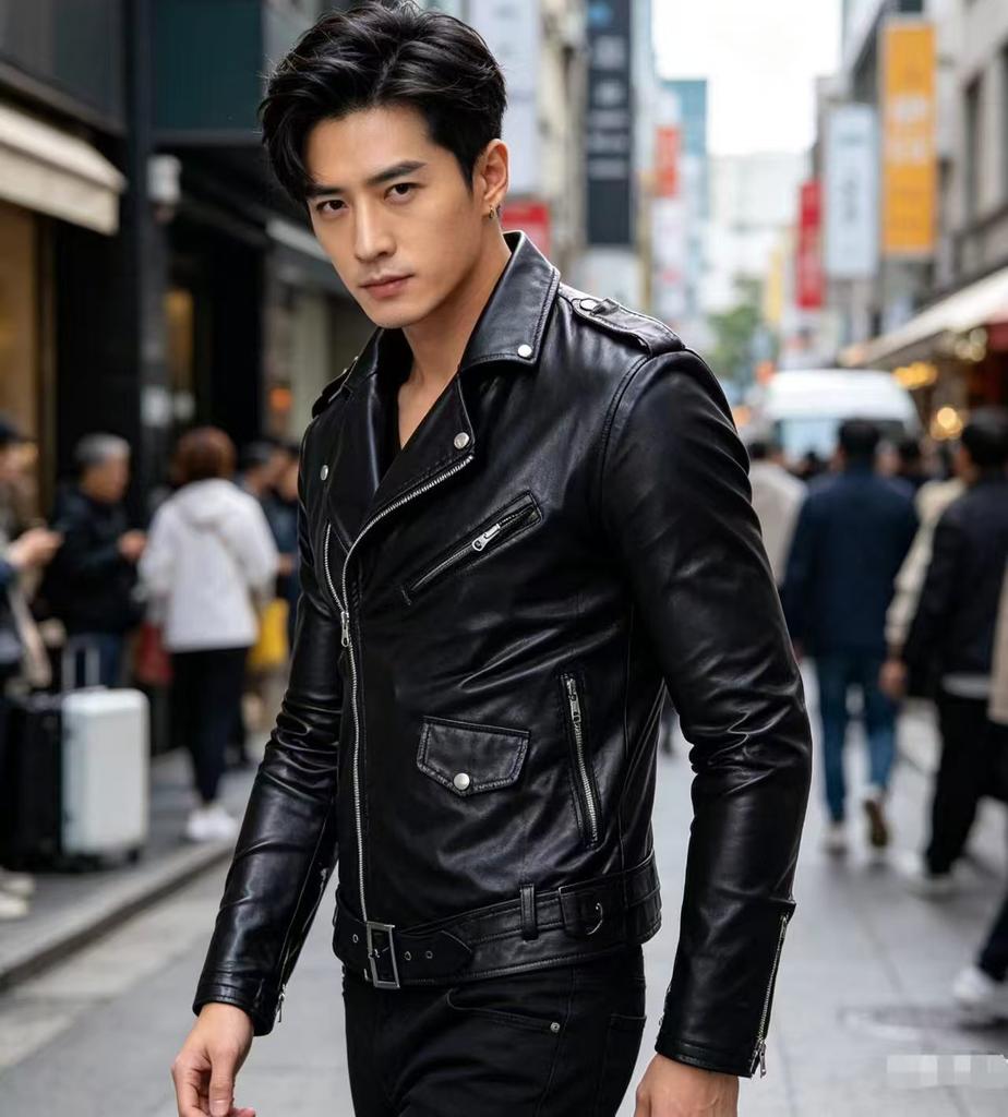 European and American men's clothing autumn and winter fashion casual leather jacket temperament elegant long sleeve large size men's leather jacke