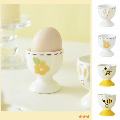 Funny Ceramic Egg Holder Rabbit Bee 3D Cartoon Egg Cup Table Centerpieces Thermostability Steamed Egg Cup Dishwasher Safe