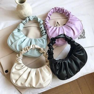 Koreanische Damen Wolkenplissierte Schultertasche Damen Einfarbig Freizeit PU-Leder Unterarm Mode Weiblich Kleine Vintage Handtasche