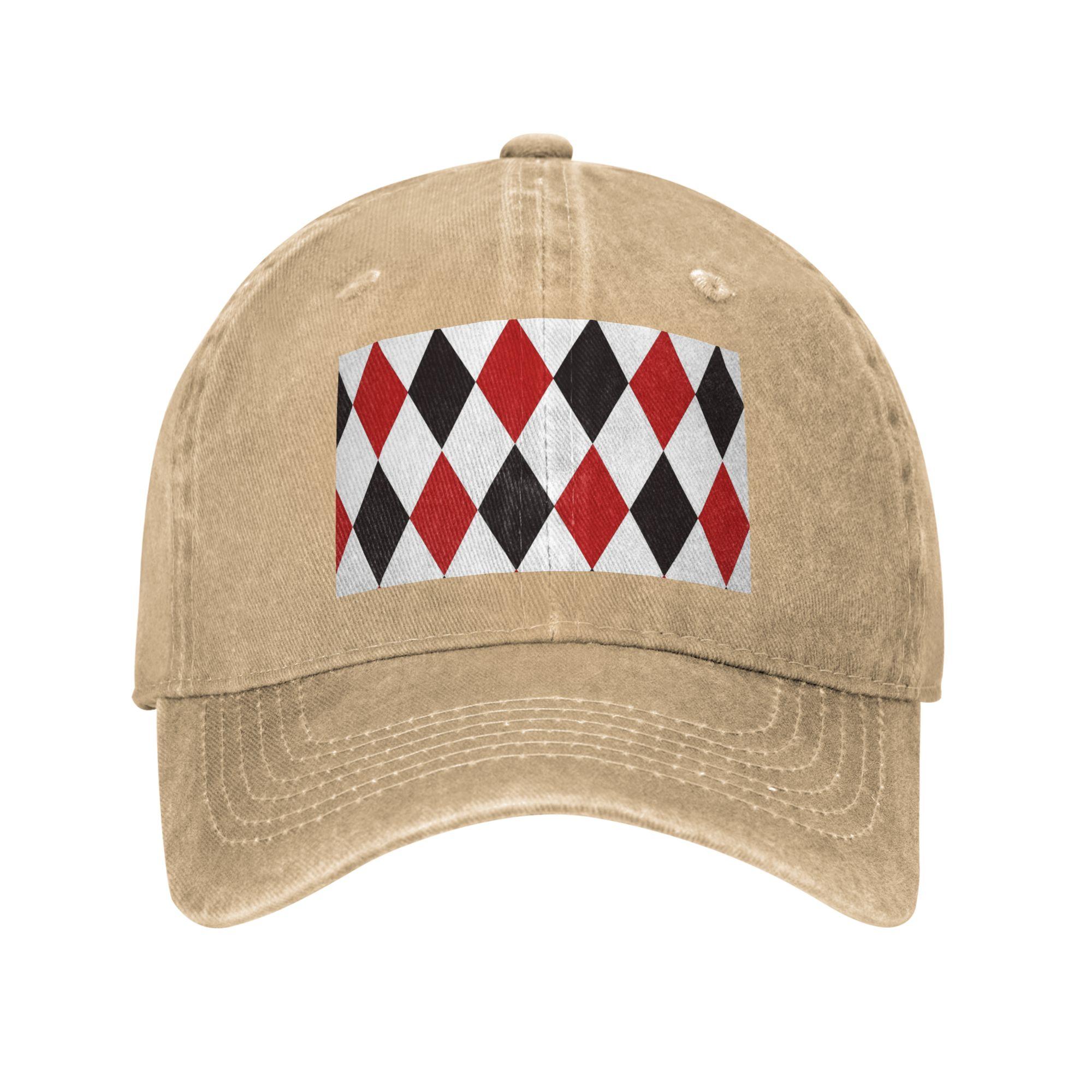 

Harlequin Plaid playing cards diamond Washed Denim Cap Casual Baseball Caps Adjustable Hat Summer Unisex Baseball Hats One Size