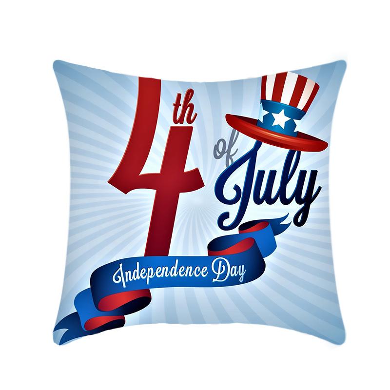 Independence Day Throw Pillow Cover Blue Theme Plush Print Sofa Bed Car Cushion Cover Without Core