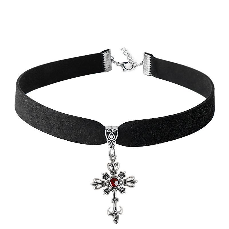 Punk Gothic Skull Cross Necklace With Bat Spider Alloy Pendant For Halloween