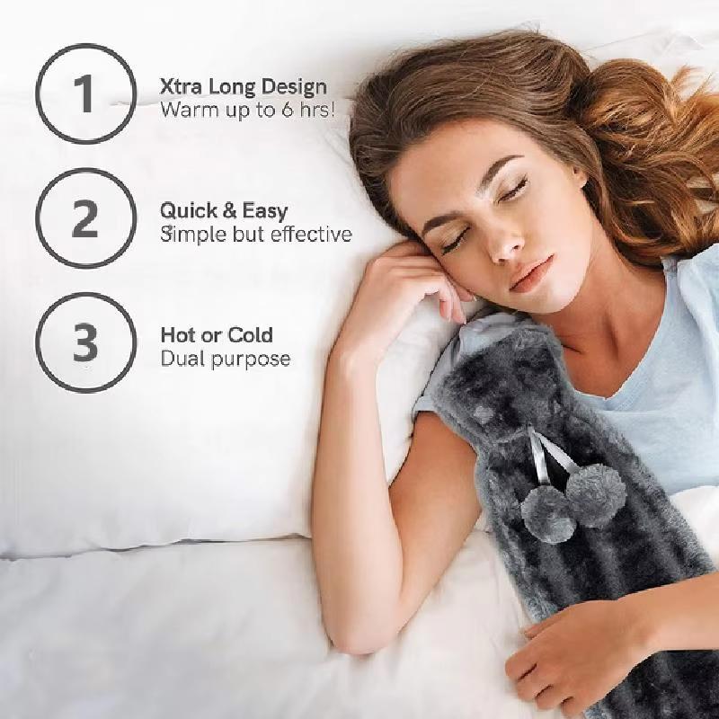 שקית לבקבוקי מים חמים ארוכים 53x10 ס"מ ורוד אפור כיסוי נשלף בקבוק מים חמים מגומי ארוך במיוחד מחמם מותניים ידיים רגליים