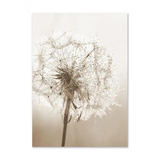 Nordic Beige Dandelion Painting Poster Reed Canvas Art Print Flower Posters Bunny Tail Grass Wall Art Picture Living Room Decor