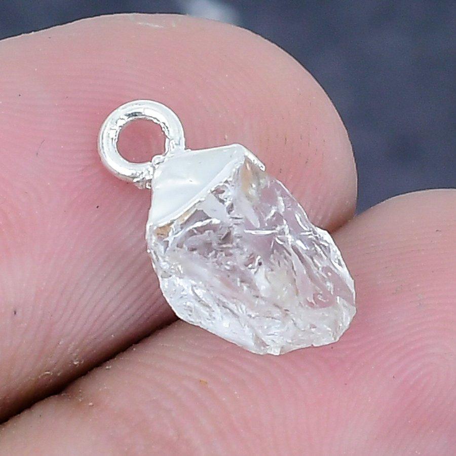 Natural Crystal Rough Gemstone 925 Sterling Silver Jewelry Pendant 0.59" V1c76