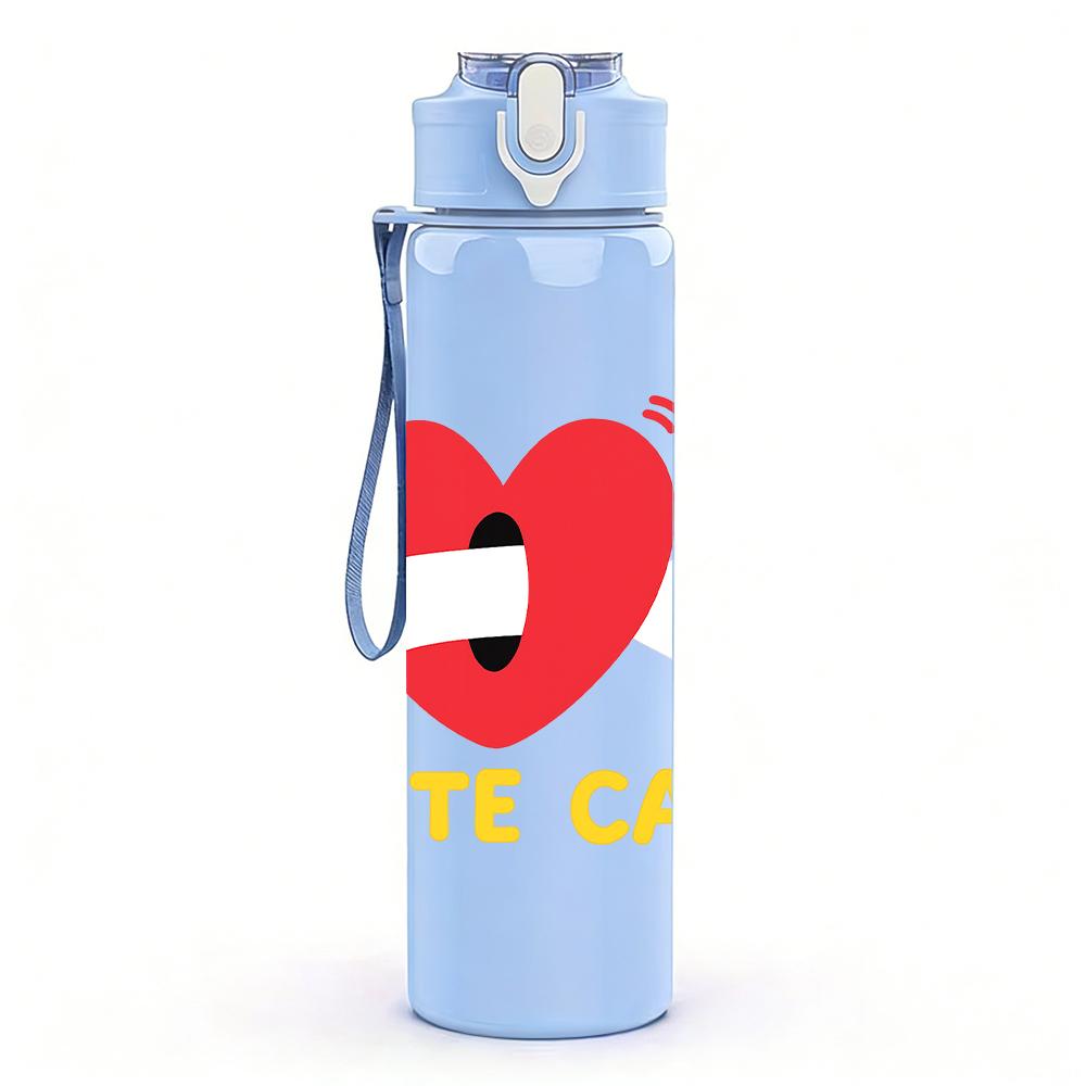 1PC Red Heart Cute Cat Mark 750ml Color Plastic Sports Water Bottle Leakproof Flip Straw Lid For Sports Office Home Use