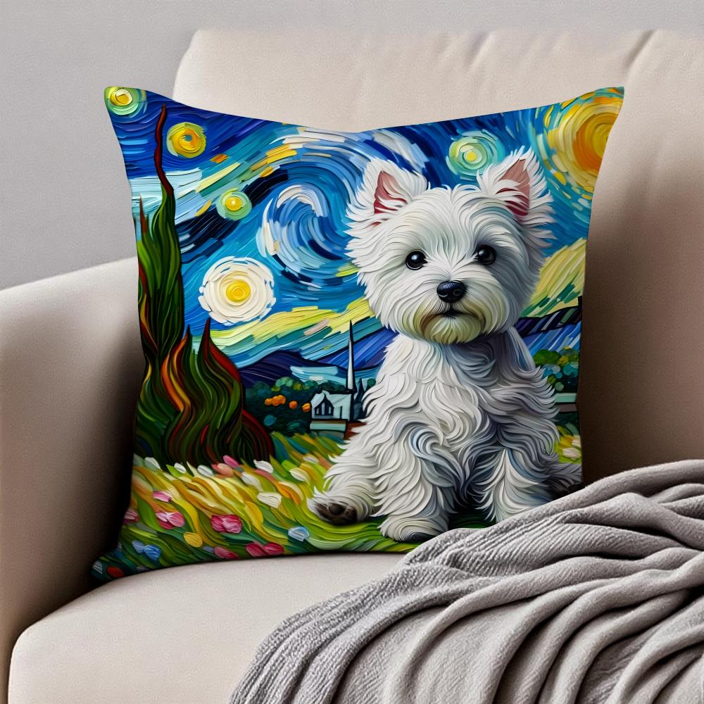 Cute West Highland White Terrier Pet Cushion Cover Pillowcase Antidustmite Invisible Zipper Short Plush Sofa Cushion