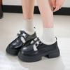 British style retro thick heel thick sole one-word buckle loafers women's 2025 autumn new velvet versatile small leather shoes women