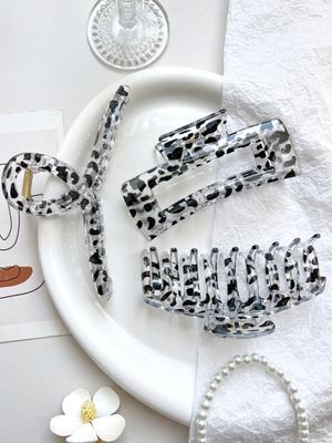 Simple Cow Print Large Transparent Hair Claws,Nonslip Leopard Barrette Hairpins Hair Accessories Gifts Headwear For Women