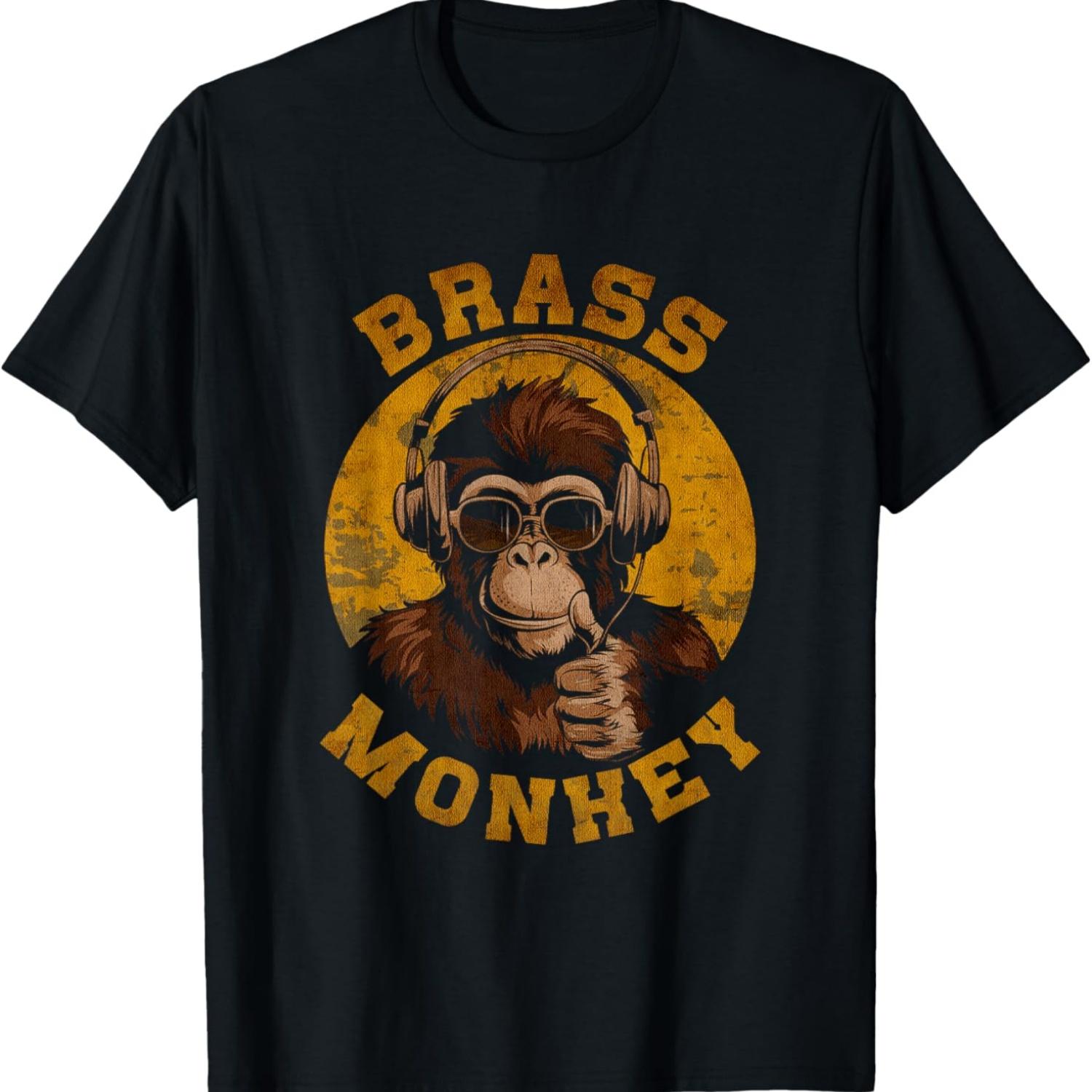 

Brass Funny Monkey Graphic Vintage Music Animal T-Shirt XXXXXL чёрный