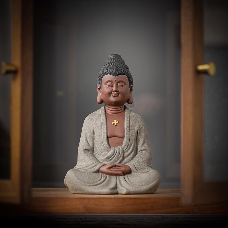Zen Buddhist Ceramic Statue: Shakyamuni Buddha Desktop Ornament for Home Entrance Decor