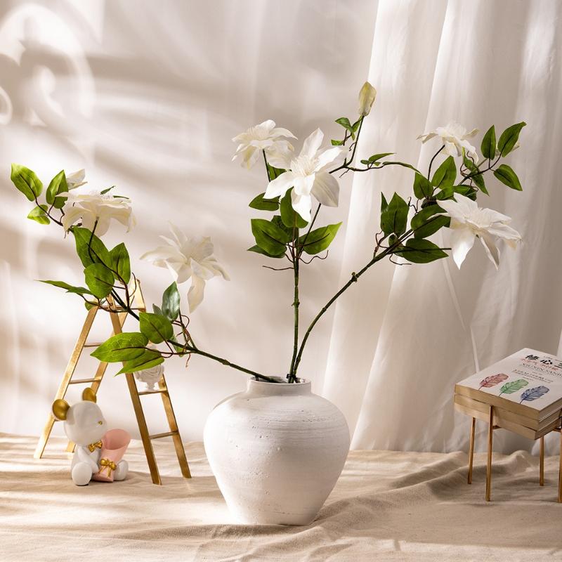 5pcs Artificial Flower 86cm Cream Clematis Branch Home Living Room Decoration Fake Flowers Simulated Creams Clematises Plant