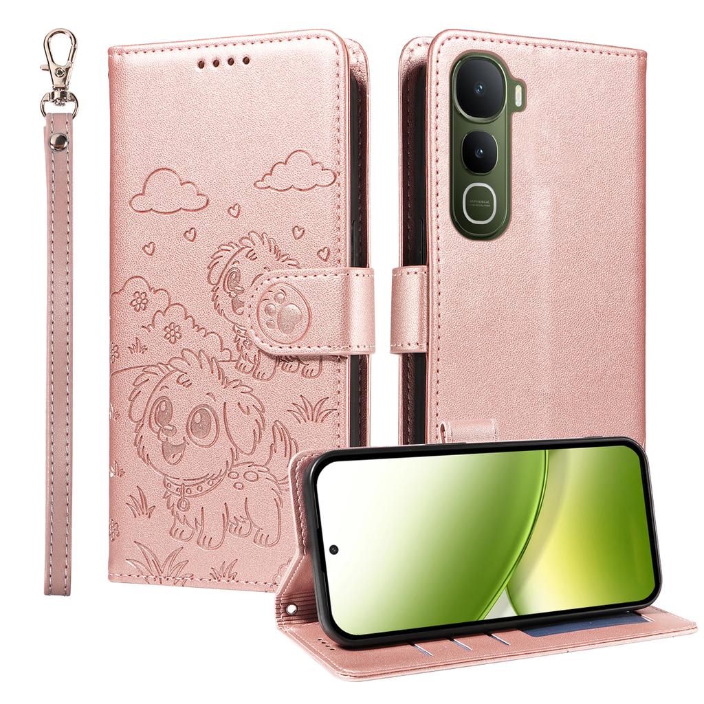 For vivo Y400 5G Case RFID Blocking Imprinted Dog Pattern PU Leather Phone Cover with Wrist Strap