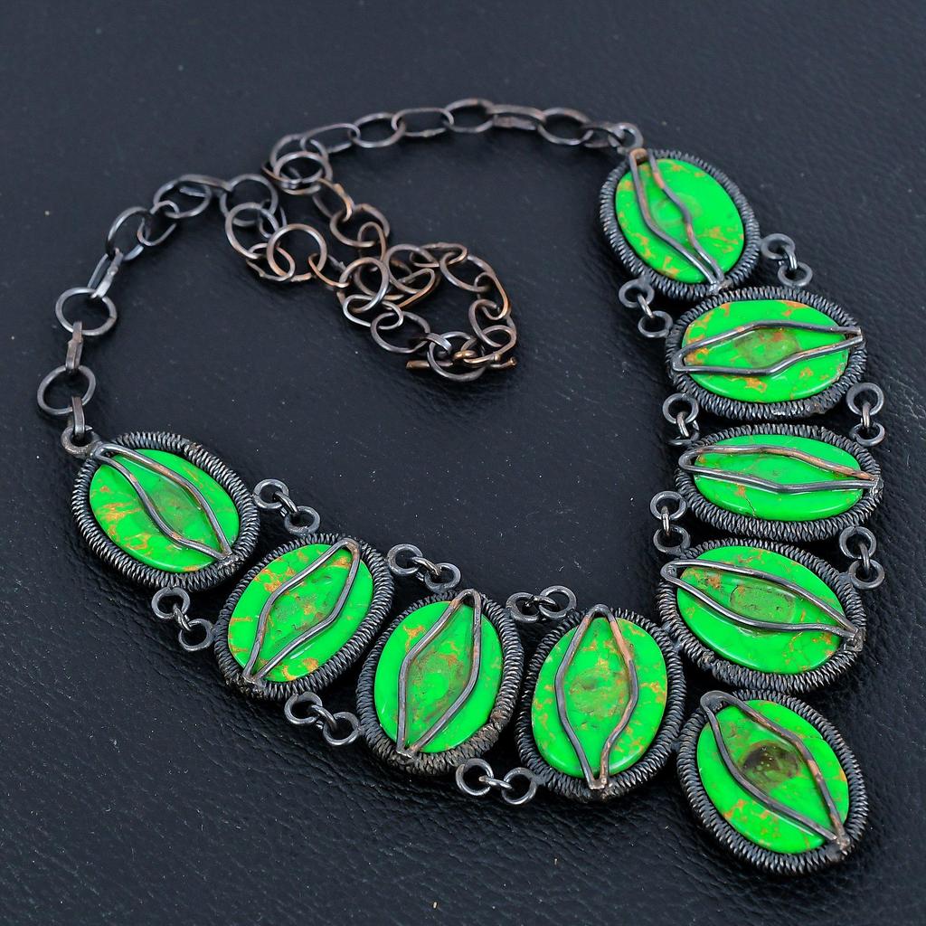 Green Copper Turquoise Necklace, 999 Copper Wire Wrapped Gemstone Jewelry, Handmade Necklace Amazing Jewelry, Gift For Her