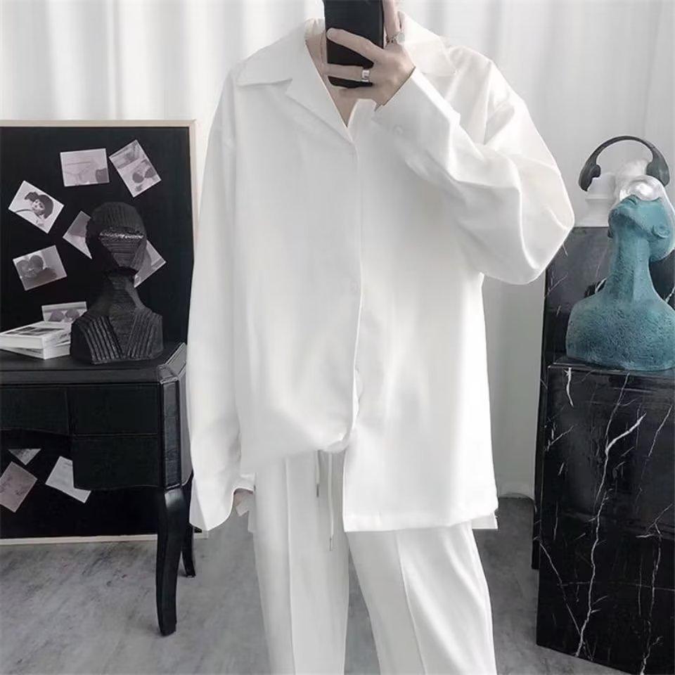 

Men s White Short-Sleeve Cuban Collar Shirt - Trendy, High-End, Loose Fit, Casual Drape, Ice Silk, Summer Style M