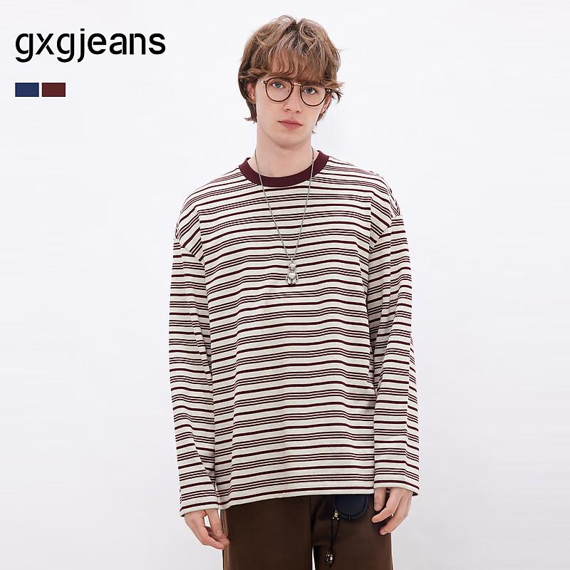 GXGJEANS Men s Striped Loose Fit Long Sleeve T-Shirt L