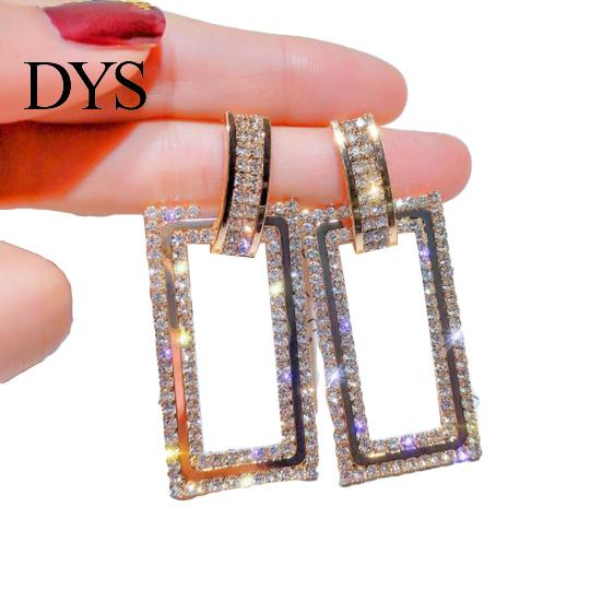 Damen-Ohrstecker mit Strass-Intarsien, hohl, rechteckig, Schmuck, Geschenk