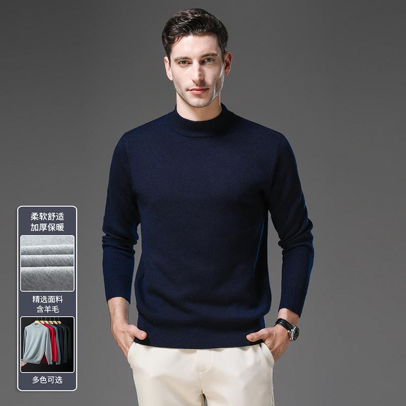 Men S Thick Knitted Pullover Sweater Half High Neck Solid Color Casual