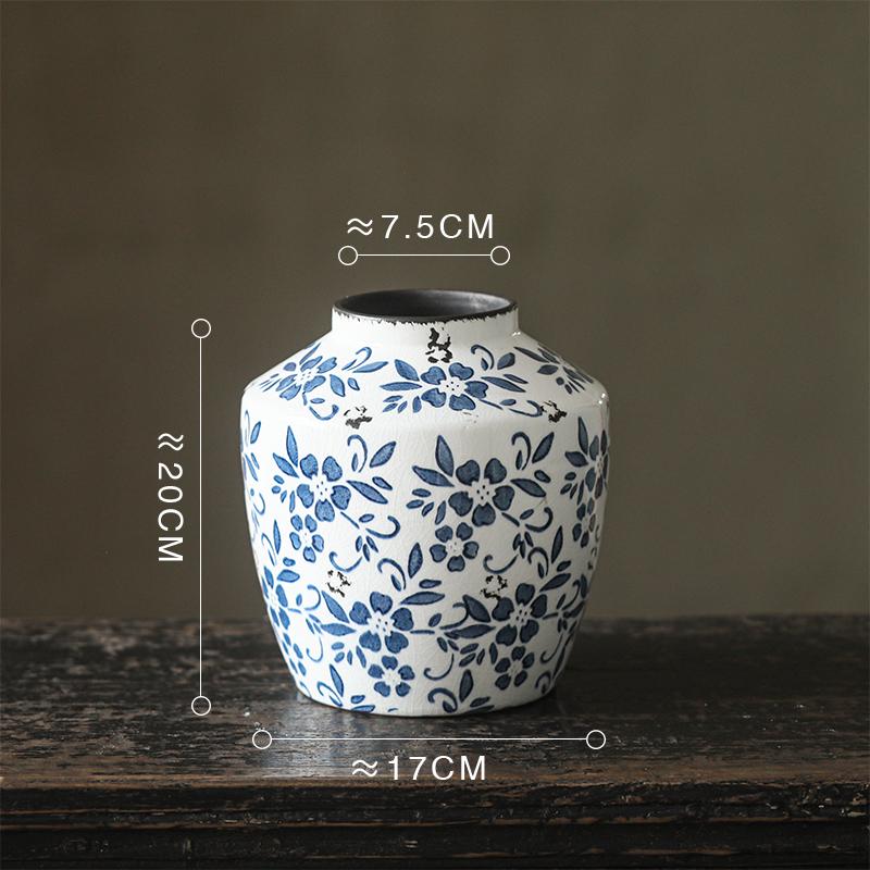 French-Chinese Ice Crackle Blue & White Ceramic Vase: Entrance & Living Room Decor