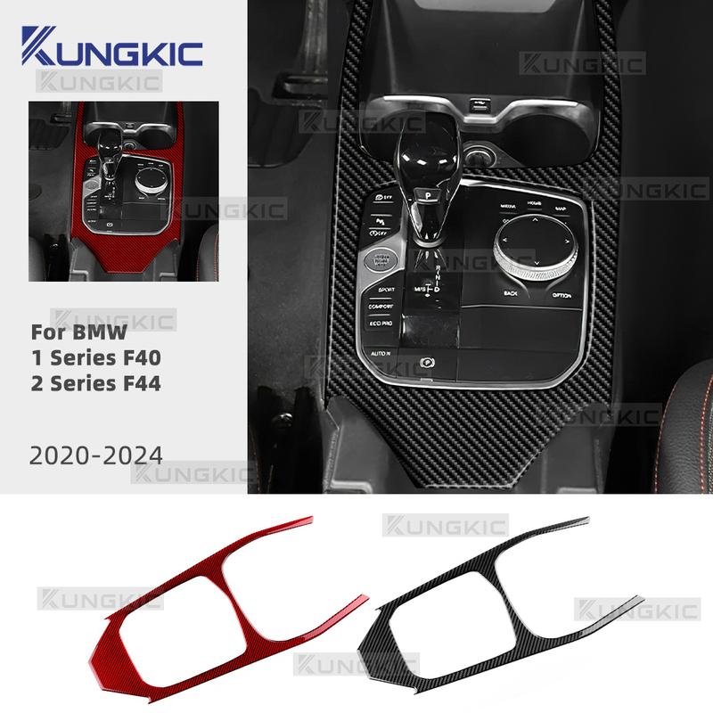 Pro BMW řady 1 a 2 F40 F44 2020-2023 z měkkého uhlíkového vlákna, rámeček ovládacího panelu auta, dekorace, samolepka, autodoplňky
