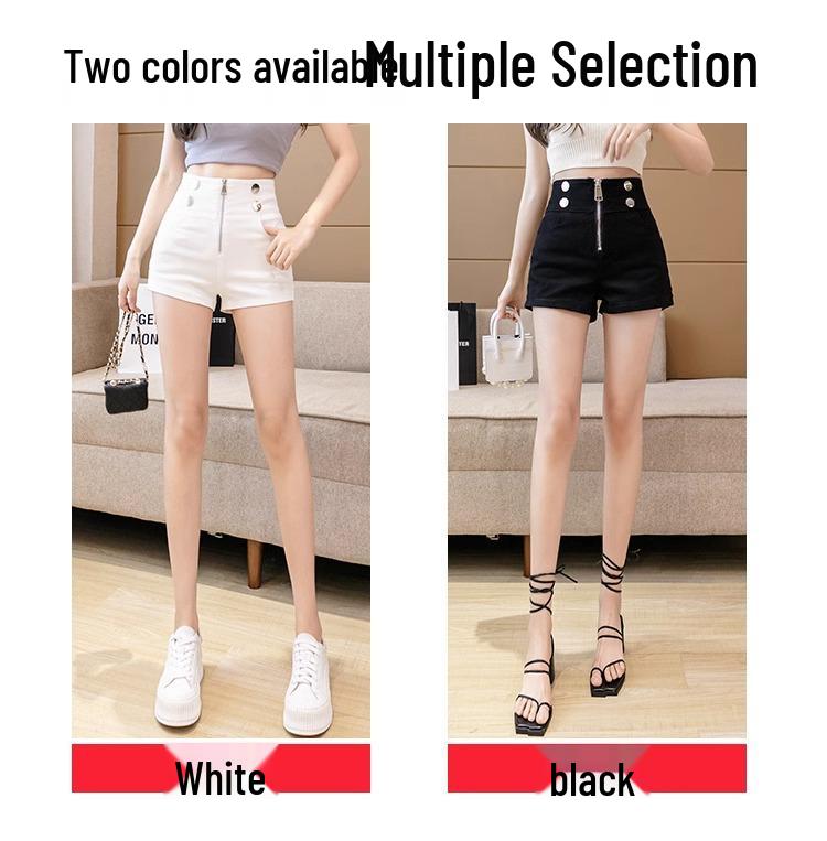Women's High Waist Black Zipper Shorts - Autumn 2024 Fashion, Elastic Slimming A-line Booty Design, Casual Outerwear.