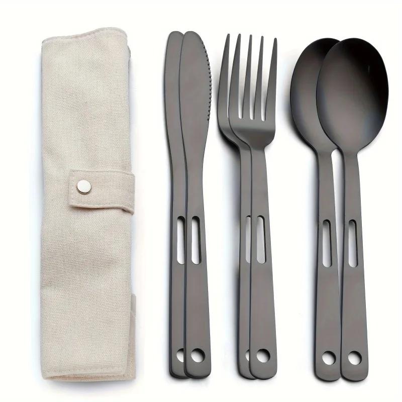 6-Piece Stainless Steel Outdoor Tableware Set Durable Portable and Easy To Clean Cutlery for Camping Picnic