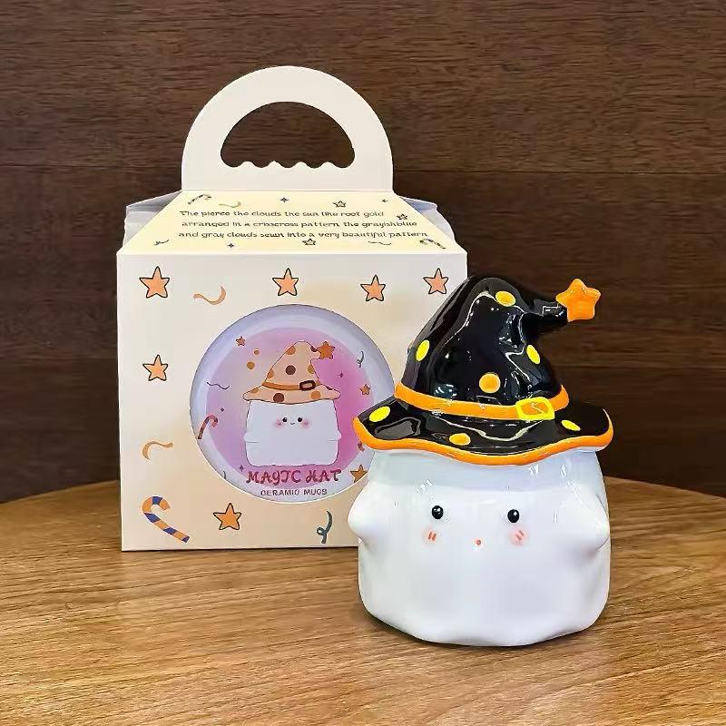 Ceramic Ghost Prank Mug with Lid - Cute Halloween Gift for Girls