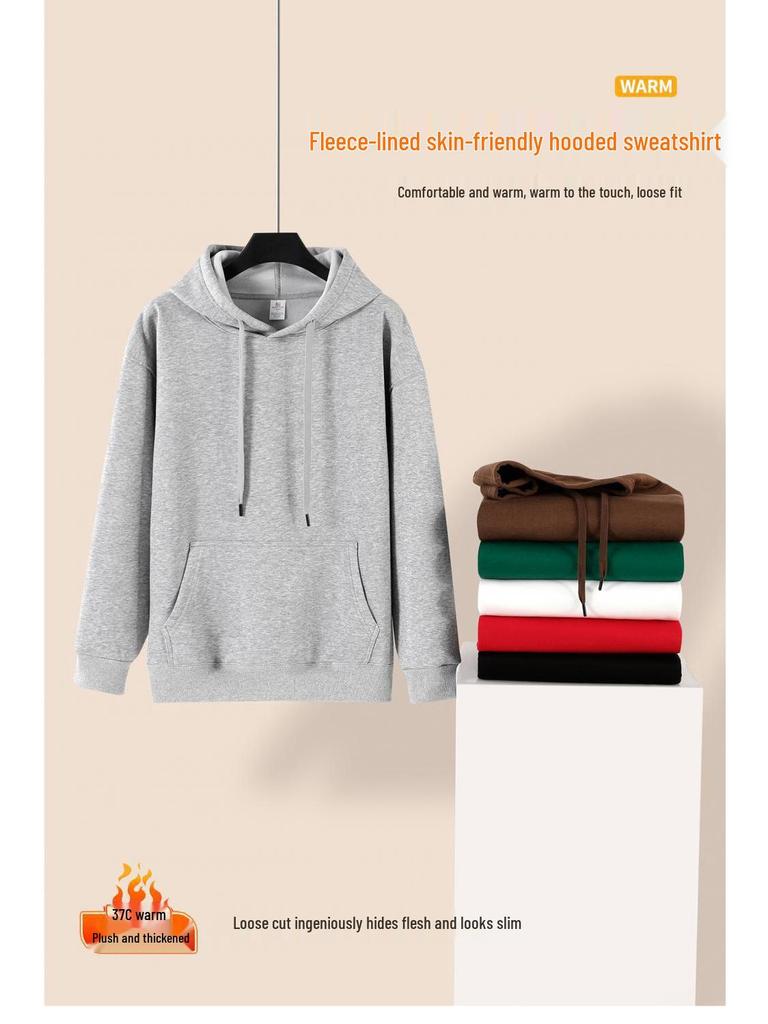 400g Heavyweight Silver Fox Velvet Unisex Hoodie with Fleece, Korean Style Thickened Loose Sweatshirt for Autumn/Winter