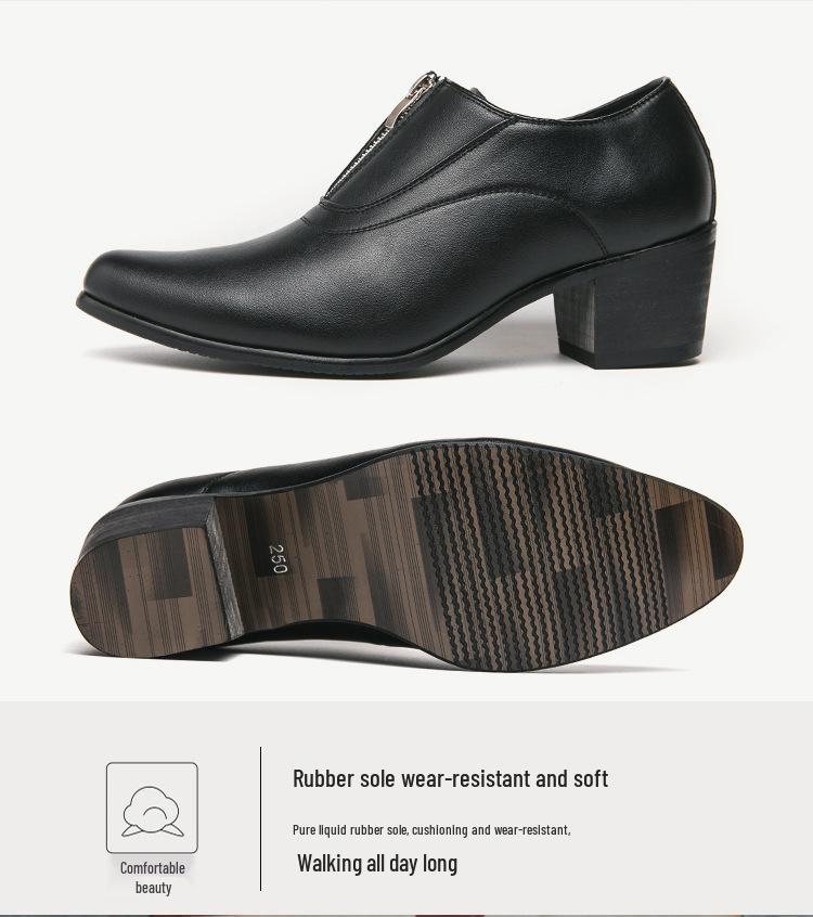 Men's Trendy High-Heeled Leather Shoes for Weddings and Banquets - Size 37, Zipper, Hairdresser Style