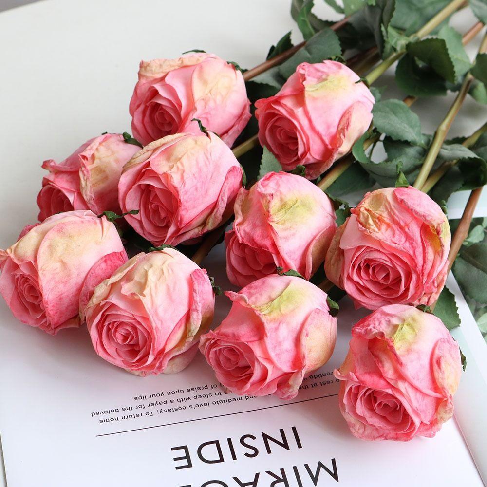 

Romantic Burnt Edge Rose Single Fake Flower New Floral Decoration білий
