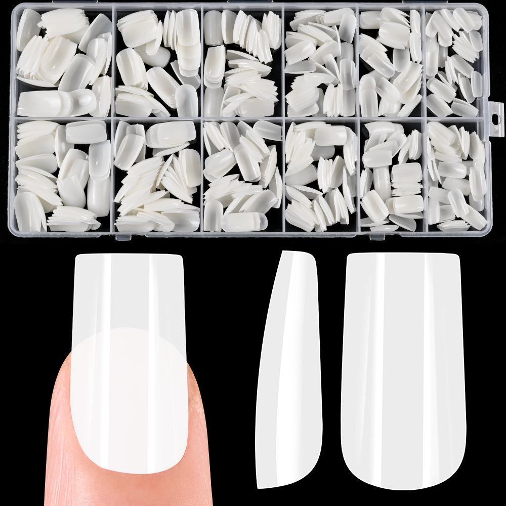 600-Piece Medium Transparent Almond & Square Nail Tips Set