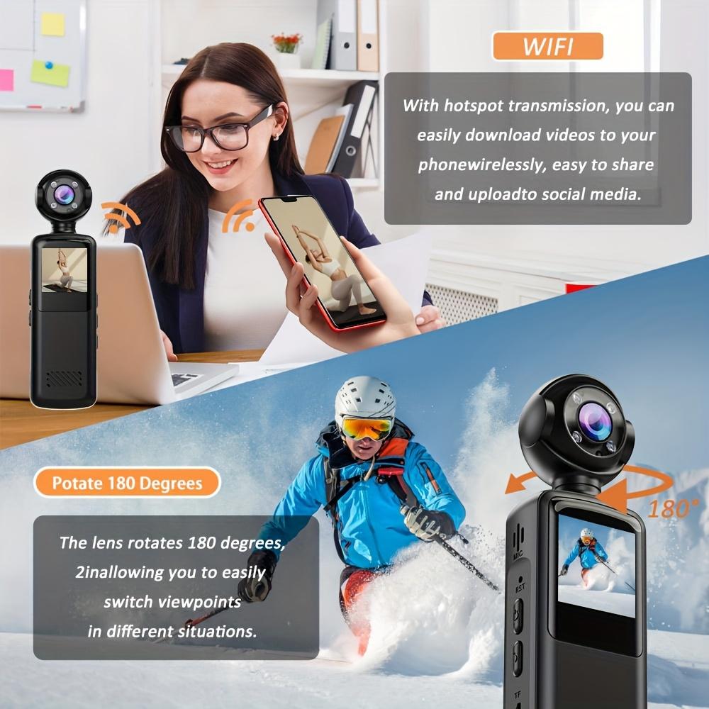 1080P Full HD Action Camera, Mini Body Camera with Video with Night Vision for Vlogging, 180 Rotatable Lens, Suitable for Traveling Cycling Motorcycle