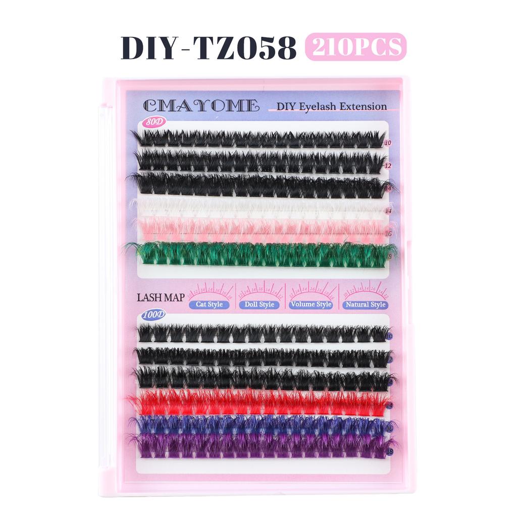 210 Clusters Of Thick 80D100D Single Cluster False Eyelash Set, Color Diy Segmented D-Curve Eyelashes