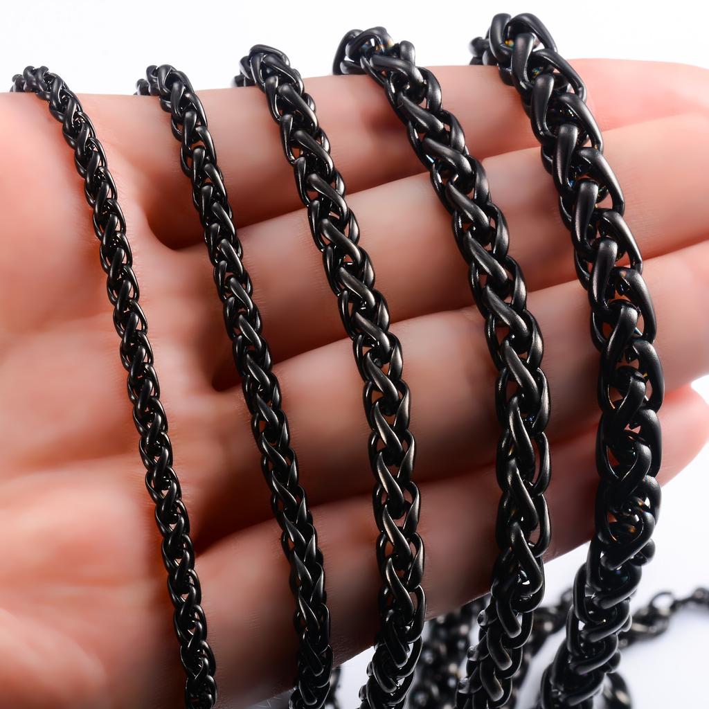 Stainless Steel Long Necklace Link Wheat Chain for Men Women Black Plated Choker On the Neck Collar DIY Jewelry Accessories