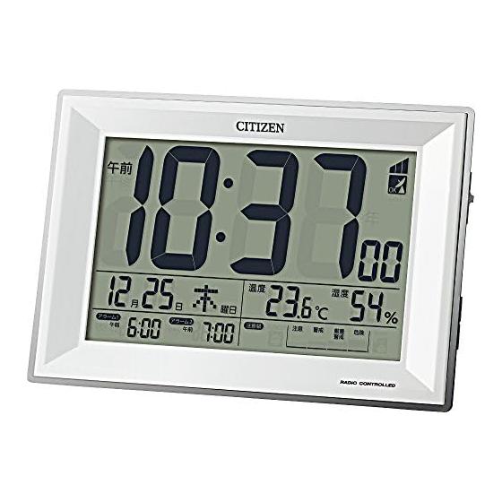 Радиочасы с будильником RHYTHM Citizen с термометром и гигрометром, белые, 117x173x57 мм, CITIZEN Pal Digit Wide DL 8RZ151-003