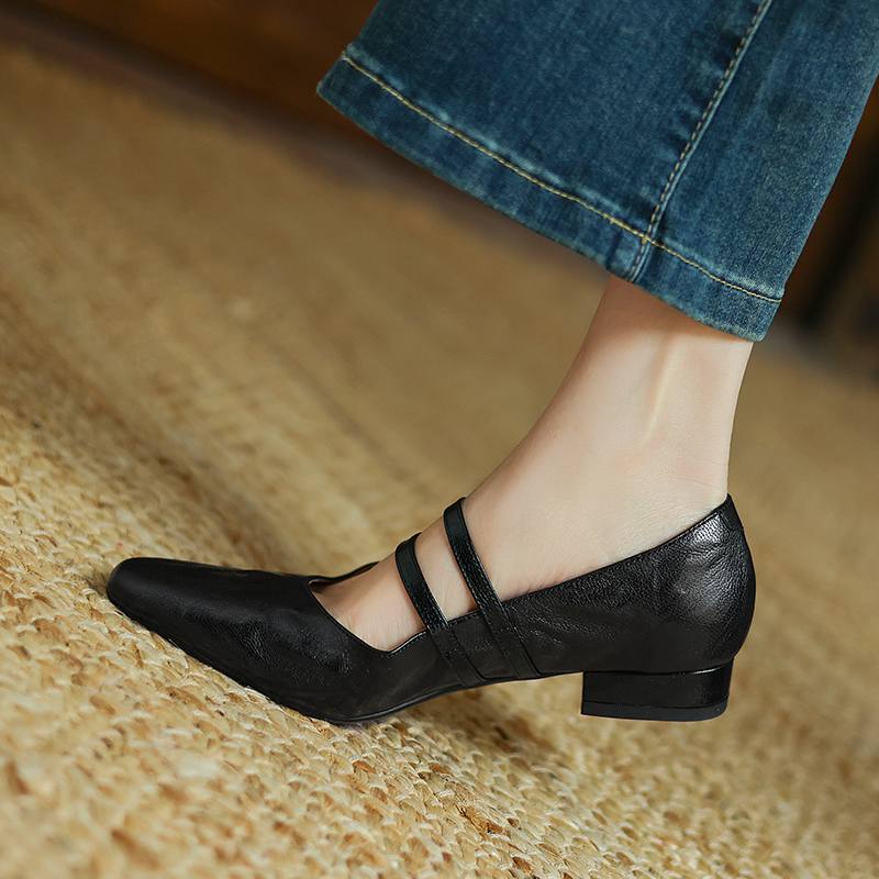 

Krazing Pot Sheepskin Fashion Summer Spring Autumn Buckle Straps Women Square Toe Low Heels Pumps 35 чёрный