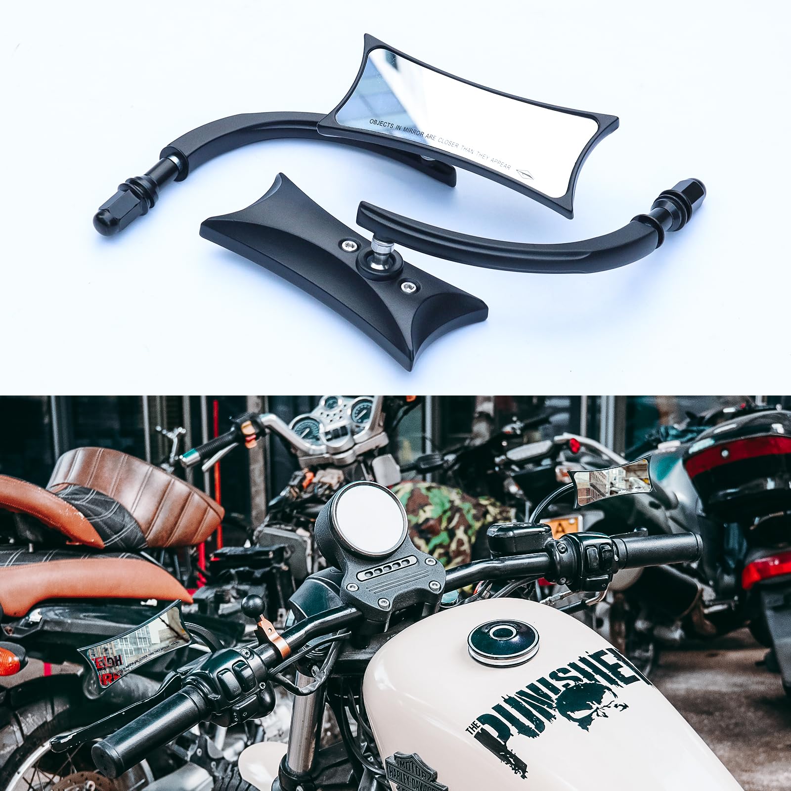 

WTZMOTO зеркало заднего вида для мотоцикла, черное - ручка M10, двойное спортивное зеркало, мини-зеркало, нестандартное квадратное боковое зеркало. маленький petit ретро стиль