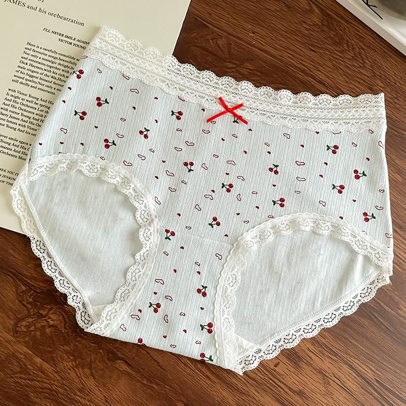 Plus Size Women's Spring and Autumn Cherry Bow Hip Lift Sweet Mid Waist Panties