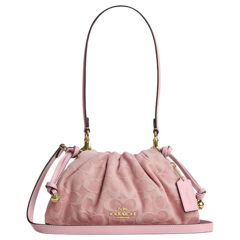 

COACH Faye 26 Brand Logo Presbyopia Drawstring Magnetic Buckle Closure Fabric Shoulder Bag Medium Women s Light Pink рожевий