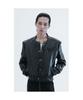 LUNECAVE Leather Round Neck Trucker Jacket