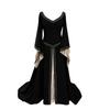 Women's Long Sleeve V-Neck Embroidered Flare Sleeve Fitted Dress