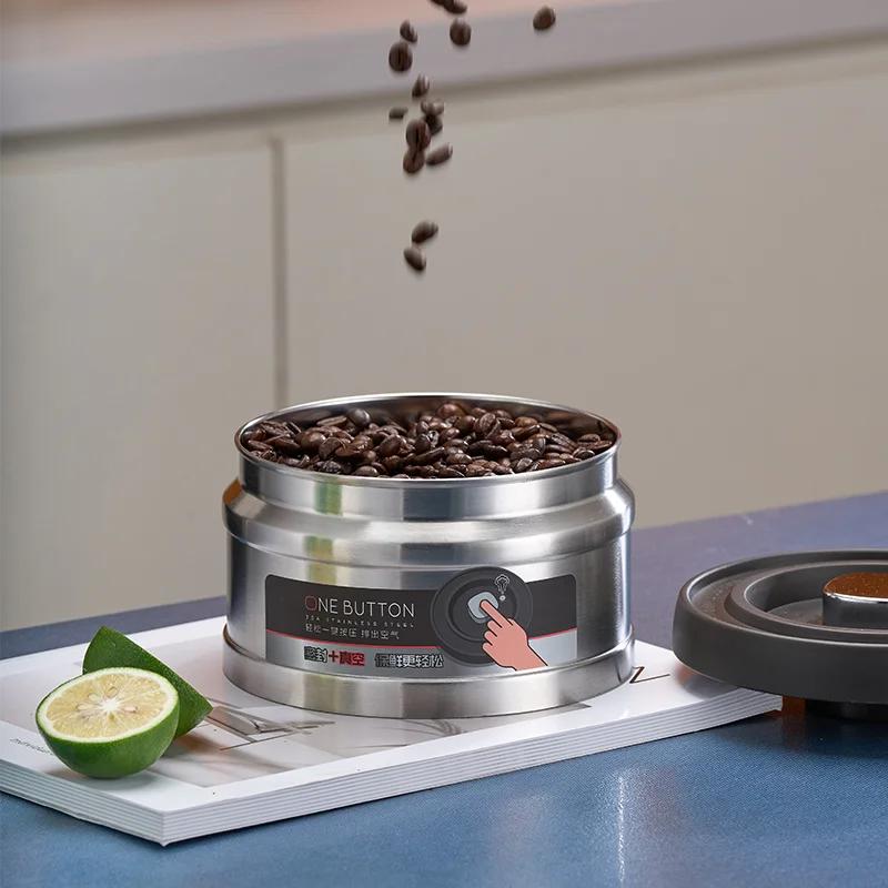 Vacuum Sealed Jug Coffee Beans Stainless Steel Airtight Container Kitchen Food Grains Candy Keep Fresh Storage Jar