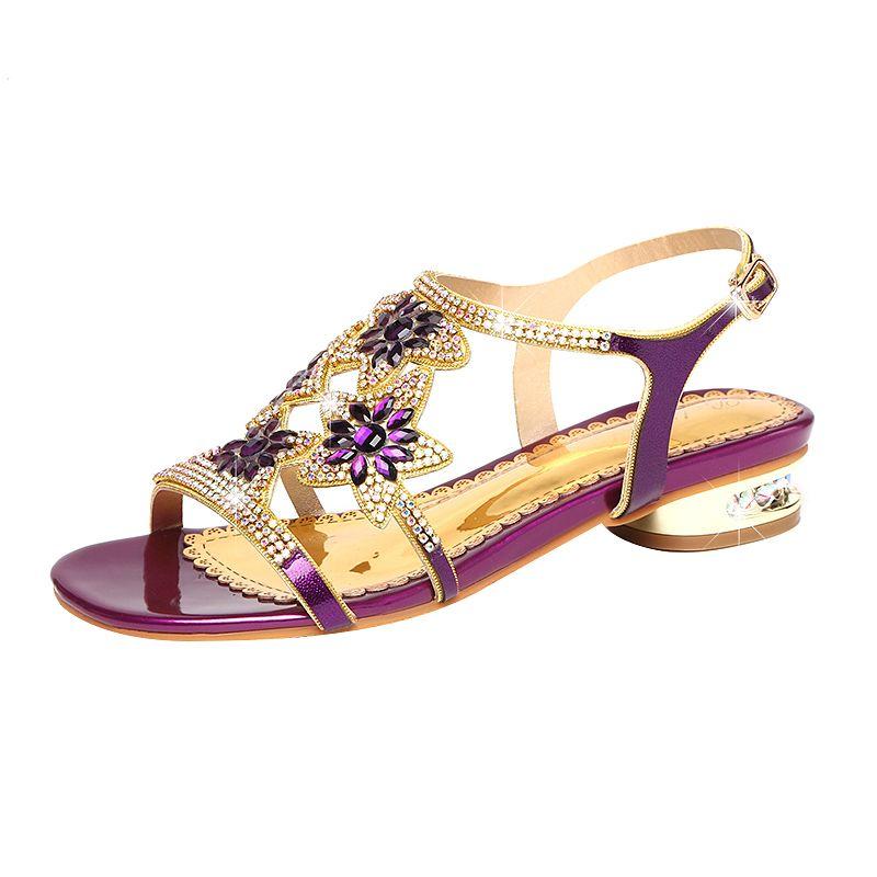 Fashion 2025 New Fashion Sandals Ladies High And Low Heel Sandals Leather Women'S Sandals With Diamonds Outdoor Ladies Beach Shoes