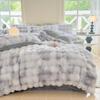 Winter Rabbit Fur & Milk Velvet Four-Piece Bedding Set with Fleece Duvet Cover - High GSM, Perfect for Dormitory.