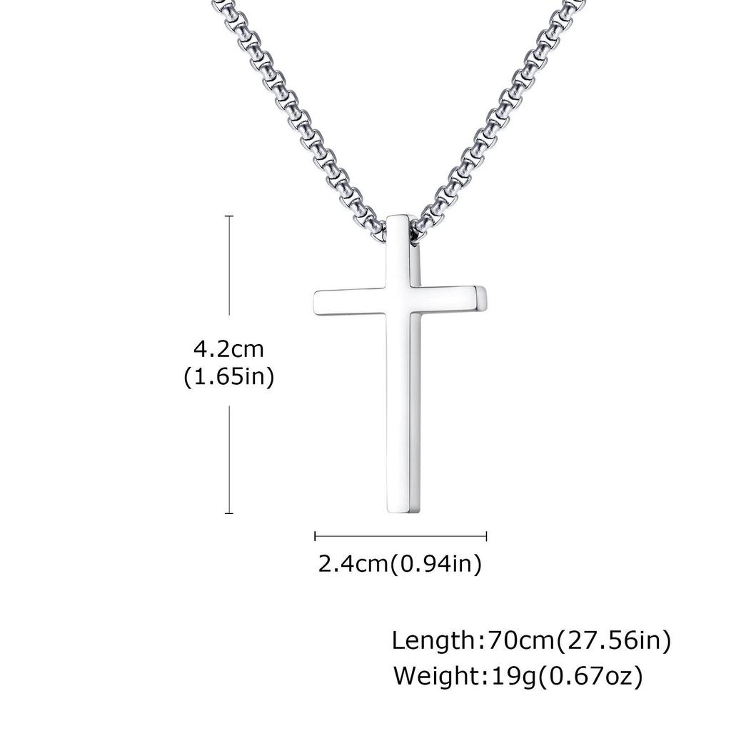 Stainless Steel Simple Cross Pendant Necklace, Multiple Sizes for Men and Women (Model 2103)
