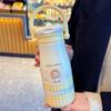 Kawaii Welpen Thermos Wasserflasche mit Strohhalm Niedlicher Edelstahlbecher für Heiß Kalt Kaffee Tee Tragbarer Thermobecher 600ml